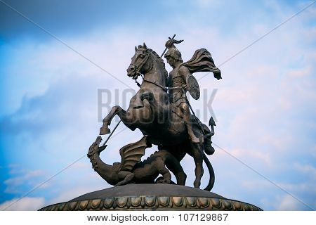 Monument to George on Manezh Square in Moscow, Russia
