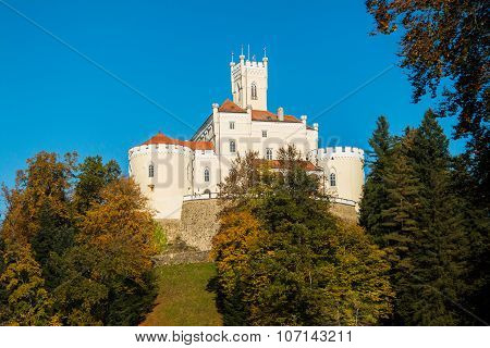 Castle of Trakoscan on the hill in autumn, Zagorje, Croatia