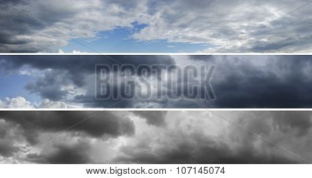 Three panoramas of cloudy sky