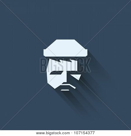 Lumbersexual hipster icon with man face and beard, hat. Vintage retro symbol for trendy fashion.