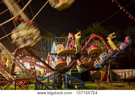 Ferris Wheel At Night, Howrah, West Bengal, India.