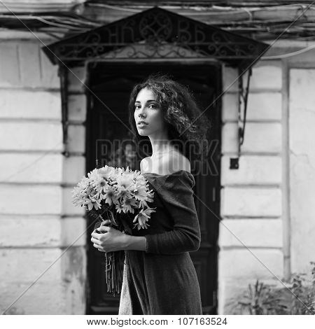 Fashion style colorless  photo of a young woman