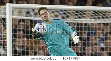 LONDON, ENGLAND - NOVEMBER 04 2015: goalkeeper Asmir Begovic of Chelsea during the UEFA Champions League match between Chelsea and Dynamo Kyiv at Stamford Bridge on November 04, 2015 in London