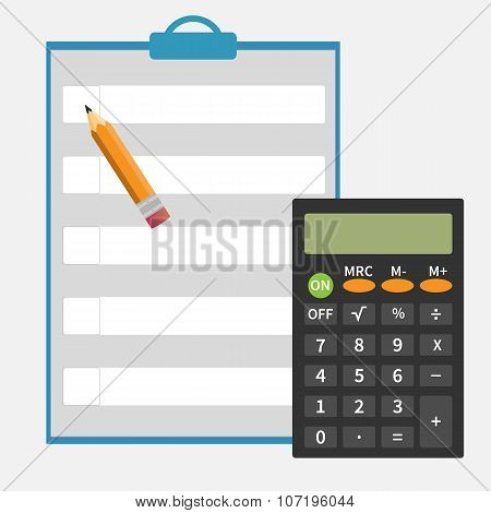 Calculator, Pencil, Notepad