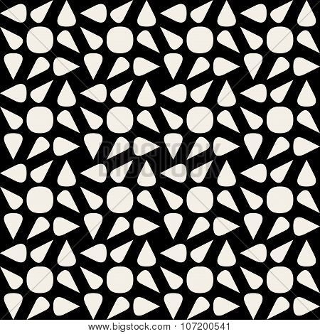 Vector Seamless Black And White Rounded Drop Shape Circle Geometric Pattern