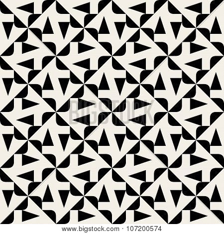 Vector Seamless Black And White Rounded Triangle Spyral Geometric Pattern