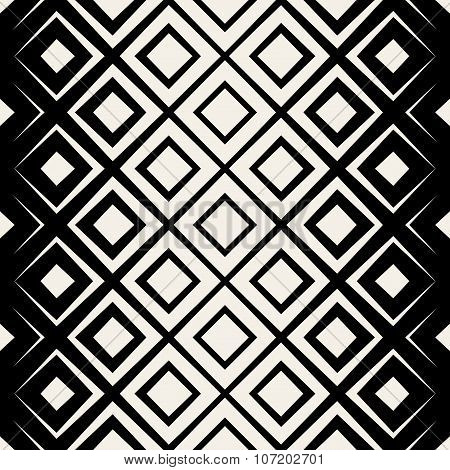 Vector Seamless Black & White Rhombus Halftone Grid Pattern