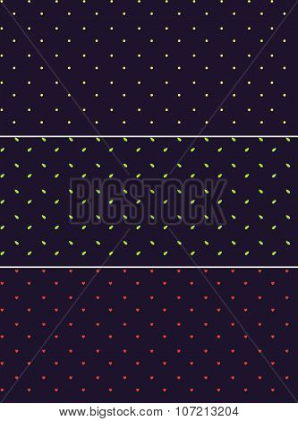 Vector seamless patterns or textures set with polka dots on violet background.
