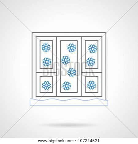 Window with snowflakes flat color line vector icon