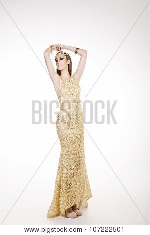 Ravishing Model In A Long Yellow Dress