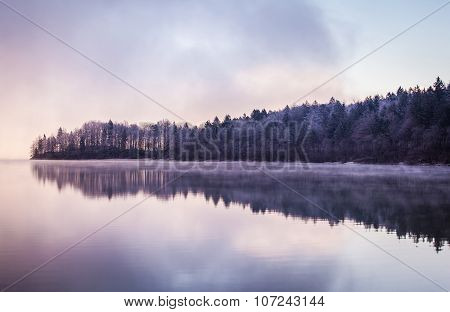 Morning Winter fog on Bled  Lake Slovenia