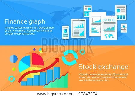 Finance Graph Stock Exchange Chart Web Banner Set