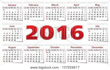Calendar 2016 year