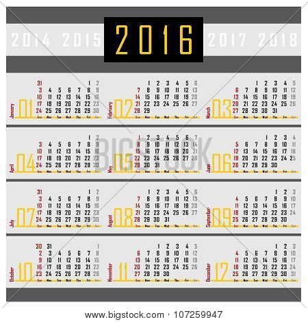 Calendar 2016 year
