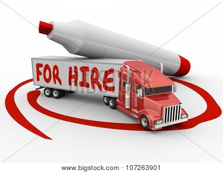 For Hire words written on truck with red marker as an owner operator or driver contractor
