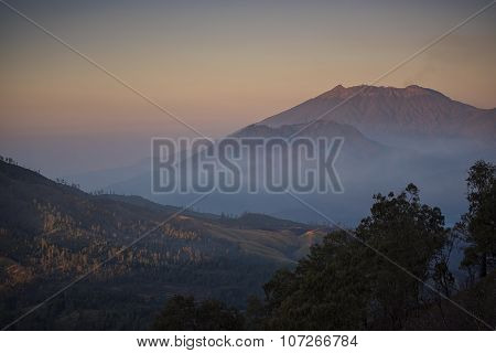 Mount Raung active volcano at sunrise Java ,Indonesia.