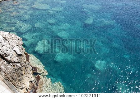 Sardinian Crystal Sea Seen From The Top With Rocks