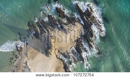 Aerial view looking straight down on Currumbin Rock