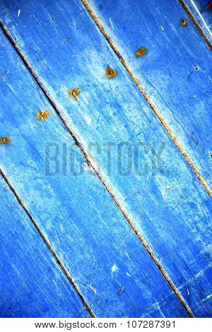 Stripped Paint In The Blue Wood Door   Nail
