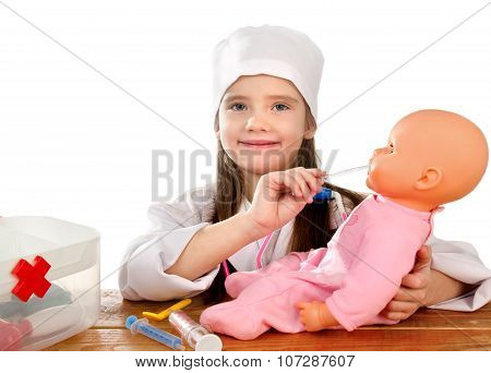 Adorable Little Girl Playing At The Doctor