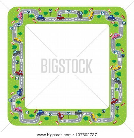 Funny frame or border with roads and cars.