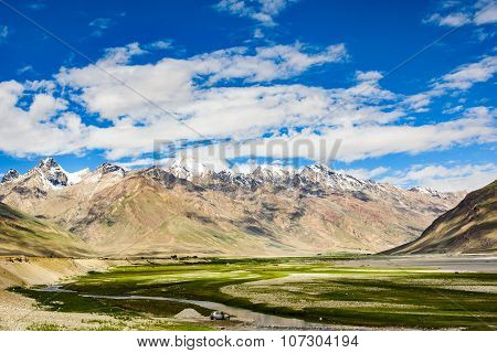 View of Zanskar Valley around Padum villange and great himalayan range- Ladakh Jammu and Kashmir India.