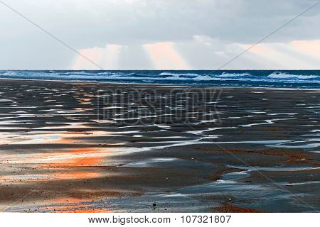 Dramatic Atmosphere On Beach With Sand Dunes