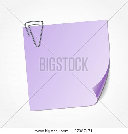 Violet Sticky Note, Clip In The Shape Of Triangle