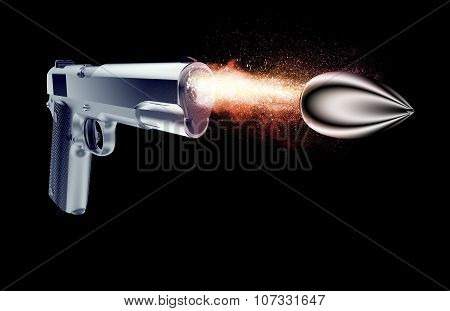 Bullet Fired From A Gun Isolated On Black