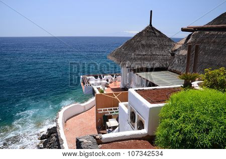 Picturesque beach club in Costa Adeje on Tenerife island