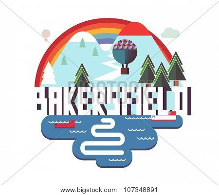 Bakersfield city travel destination in USA. vector cartoon,