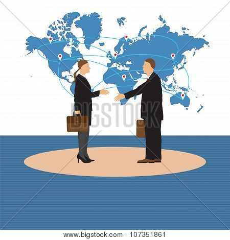 Two Businessmen. Man And Woman. Handshake.