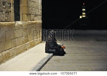 Poor Old Woman Begging An Alms.