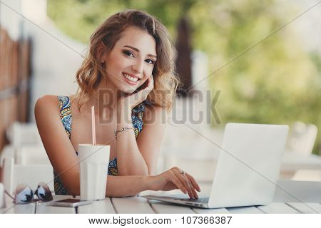 Morning coffee in summer cafe