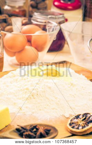 Preparing Christmas Iced Gingerbread Dough Ingredients Recipe Kitchen Table Egg Flour