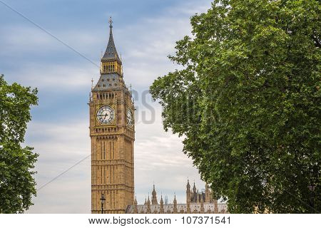 The Big Ben with trees, London, UK