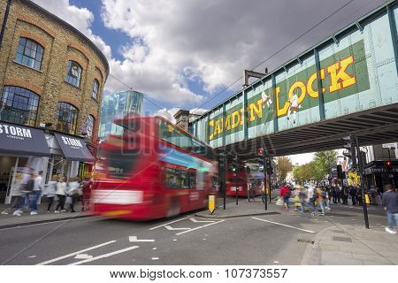 Double Decker and Camden Lock Bridge and Stables Market, famous alternative culture shops in Camden