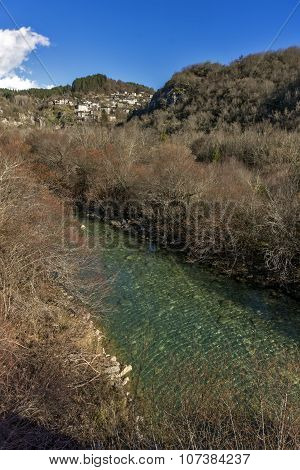 Kipoi village and mountain river, Pindus Mountains, Zagori, Epirus