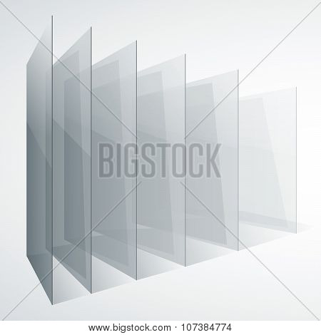 Perspective transparent glass siny gray abstract rectangles on white background