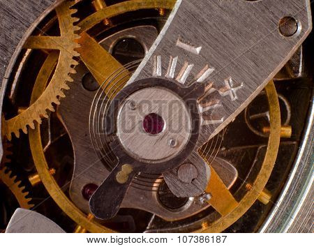 Part Of The Mechanism Of A Pocket Watch Close-up
