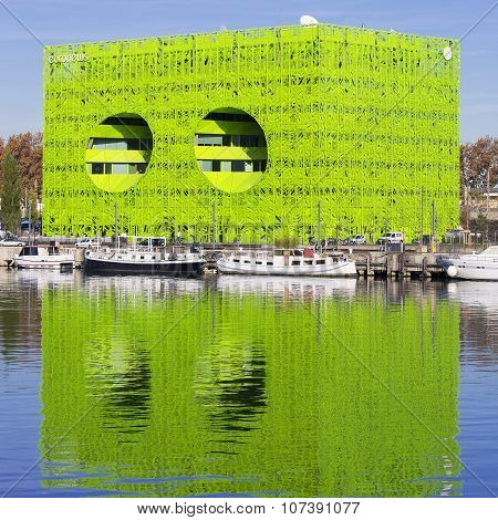 Lyon France - November 5 2015: Euronews is a multilingual news television channel headquartered in Lyon-Confluence. Created in 1993 it aims to cover world news from a pan-European perspective.