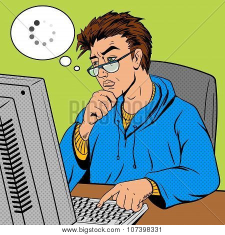 Coder programmer at work comic book style vector