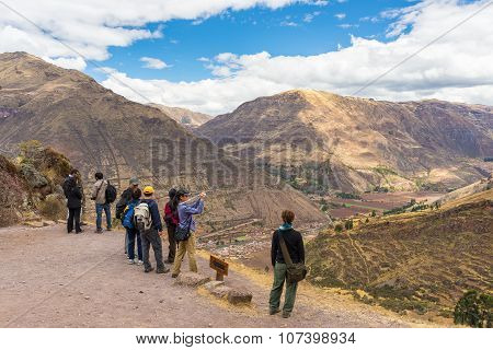 Tourists Taking Photos In Pisac, Sacred Valley, Peru