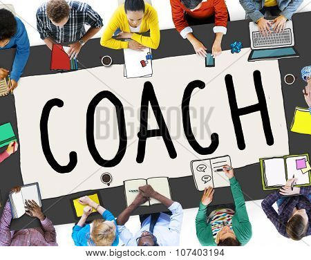 Coach Coaching Guide Instructor Leader Manager Tutor Concept