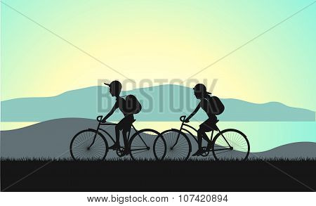cycle tourism summer sunset illustration