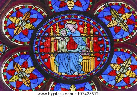 Virgin Mary Jesus Christ Stained Glass Notre Dame Cathedral Paris France