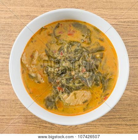Top View Coconut Milk Curry With Cassia Leaves