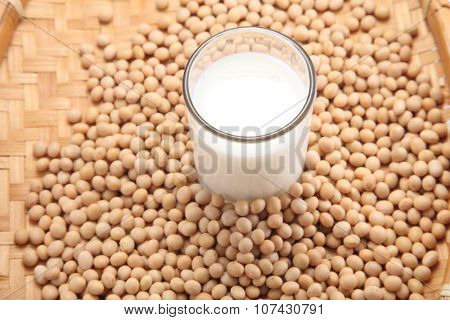 close up soybeans and soy milk 