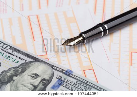 Fountain Pen On Empty Remittance Slip