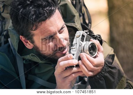 Handsome Young Hiker With Camera